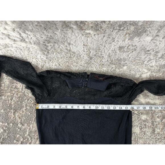 EDC Size S Mesh Keyhole Mock Neck Mini Sheath Dress Navy Long Sleeve Button - Picture 7 of 12